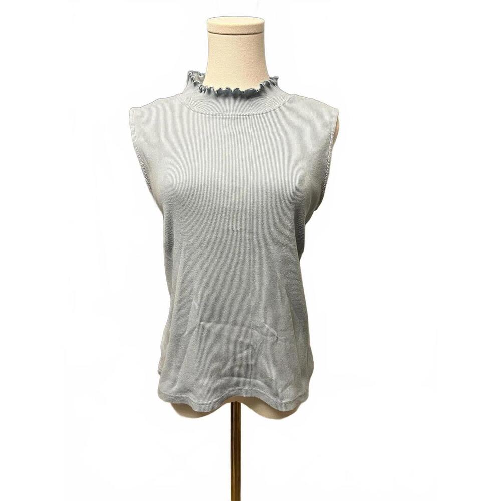 J. Jill Blue Sleeveless Top with Ruffled Neckline